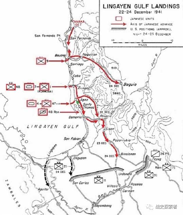 日軍在林加延灣登陸局勢圖，1941年12月22日至24日