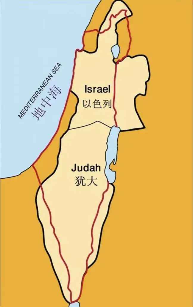 古王國與現代以色列（紅線）