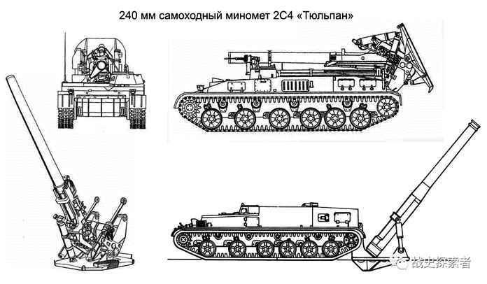 俄語版本的2S4」鬱金香「自行迫擊炮線圖