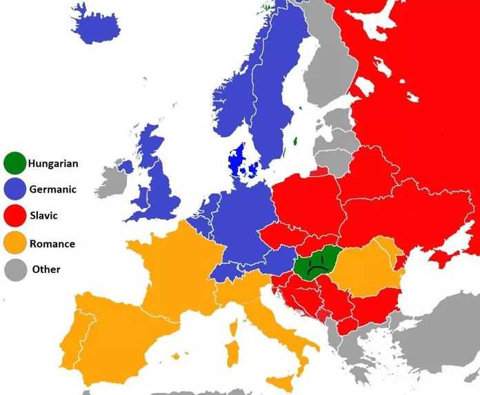 歐洲各主要民族分佈，紅色為