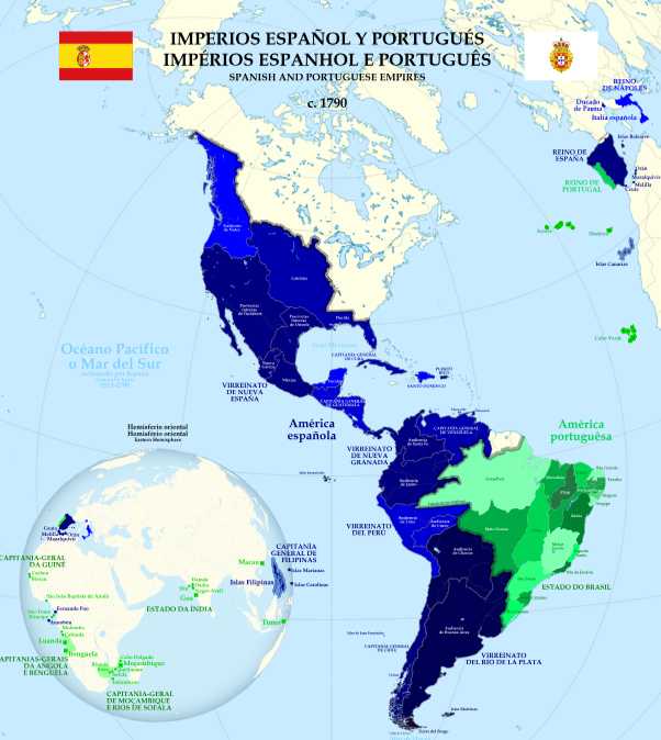 西（藍）葡（綠）兩國在美洲的勢力