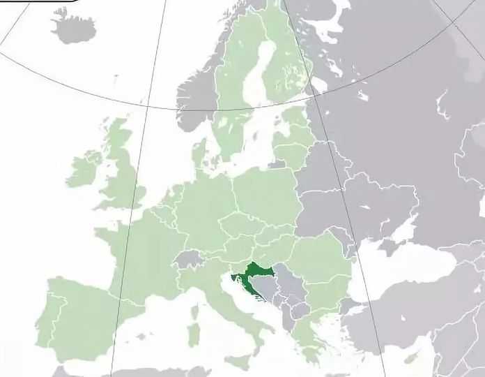 克羅埃西亞在世界上的位置，淺綠色為加入歐盟的國家