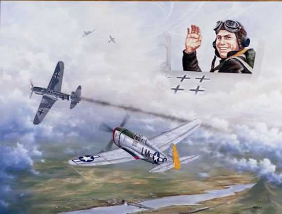 強森擊落一架Bf-109的繪畫