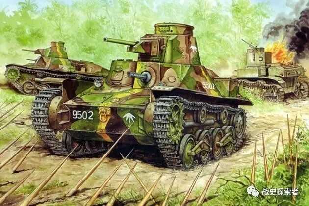 (彩繪)擊毀M3「斯圖亞特」坦克後，繼續朝縱深推進的日製九五式輕戰車群
