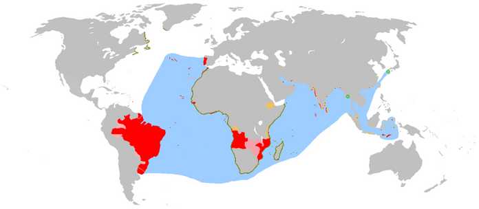 葡萄牙殖民帝國（紅），曾佔據波斯灣沿岸