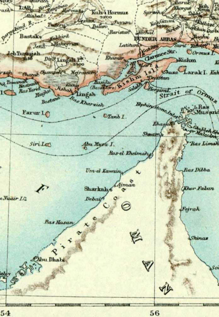 19世紀末英國的波斯灣地圖當時三島是波斯領土