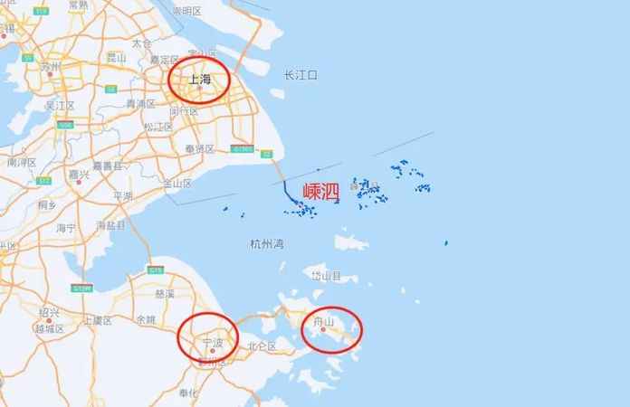 嵊泗與上海、寧波、舟山位置關係圖