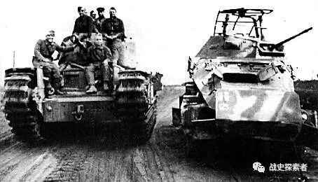 蘇軍第49獨立重型近衛突破坦克團的「邱吉爾」IV型坦克，正路過一輛被擊毀的Sd.Kfz.232輪式裝