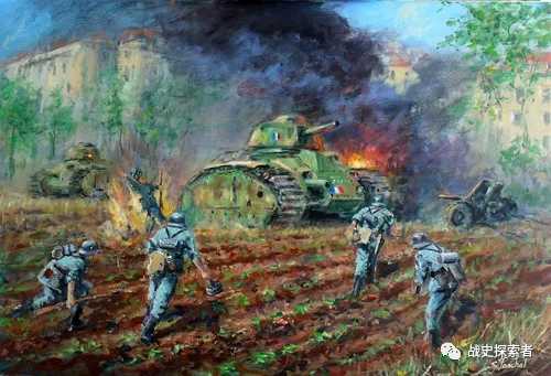 （彩繪）法國戰役中，眼見37毫米反坦克炮無法奏效，德軍步兵改為使用集束手榴彈，對法軍夏爾B1重型坦克